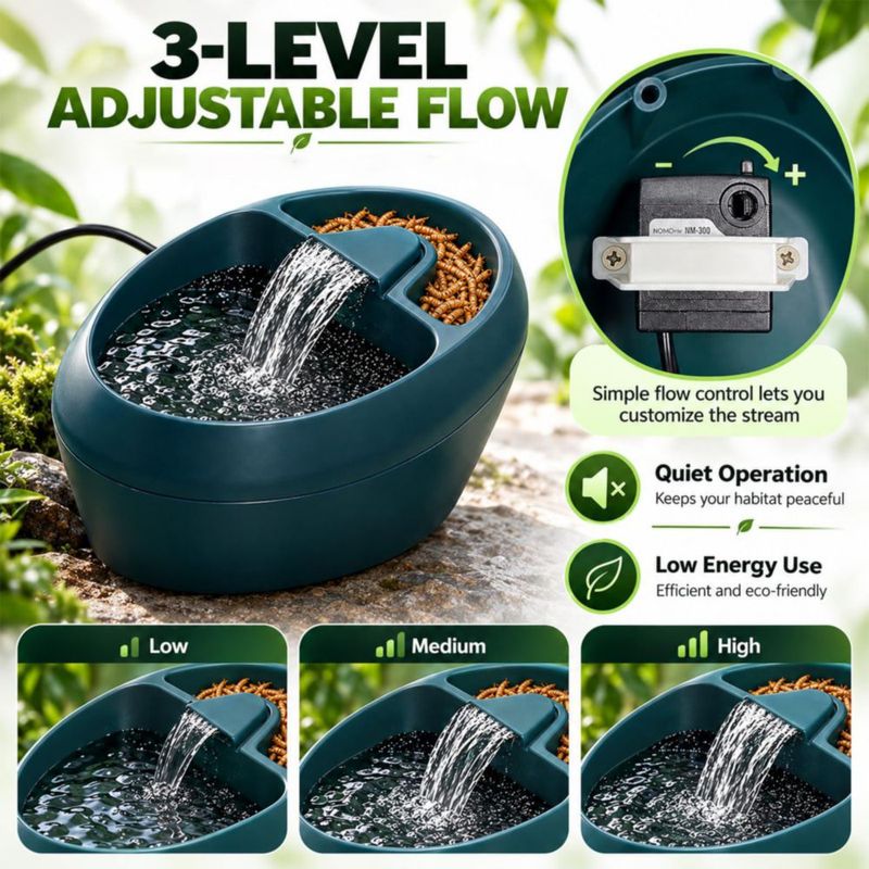Fuente de agua para reptiles Hoqqf 700 ml con comedero y filtro