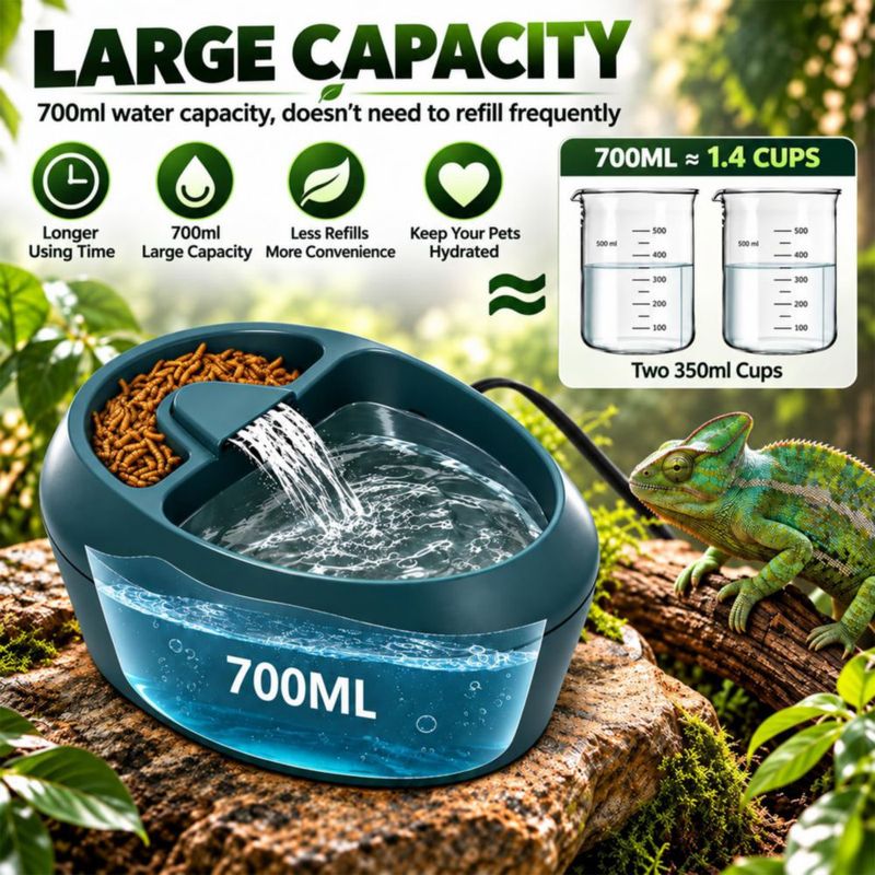 Fuente de agua para reptiles Hoqqf 700 ml con comedero y filtro