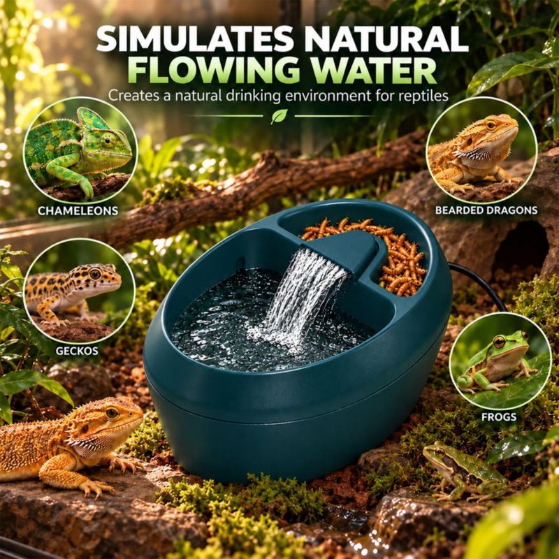 Fuente de agua para reptiles Hoqqf 700 ml con comedero y filtro
