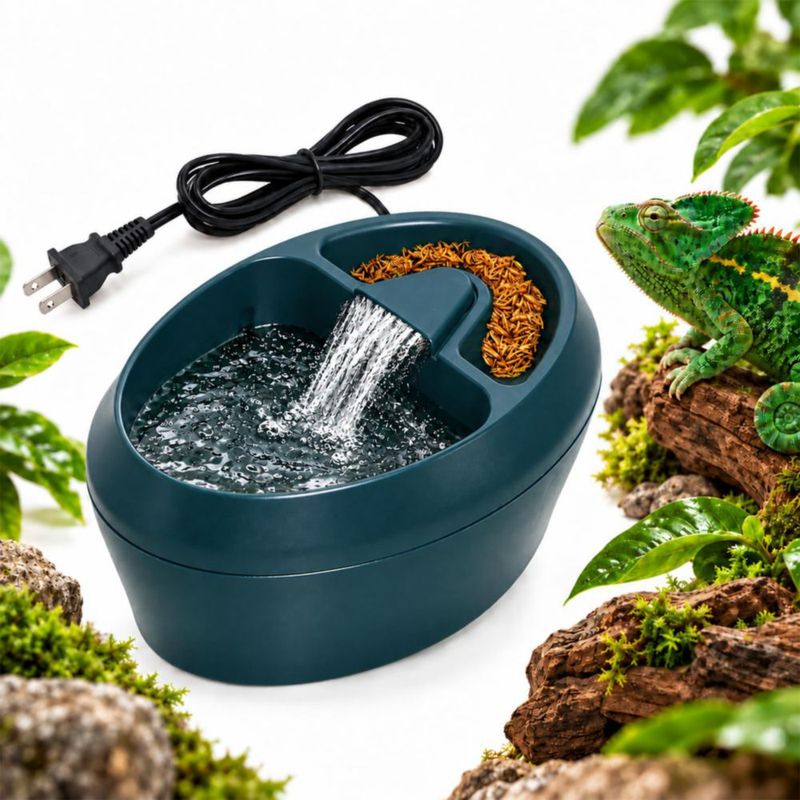 Fuente de agua para reptiles Hoqqf 700 ml con comedero y filtro