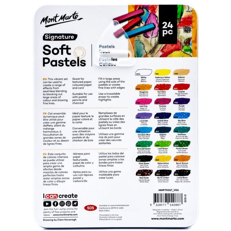 Pasteles suaves Mont Marte 24 colores surtidos – caja de metal