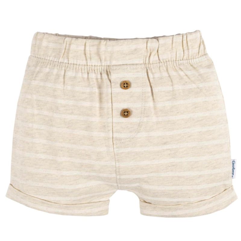 Pantaloncitos Gerber 12 meses gris/beige/rayado – Pack de 3