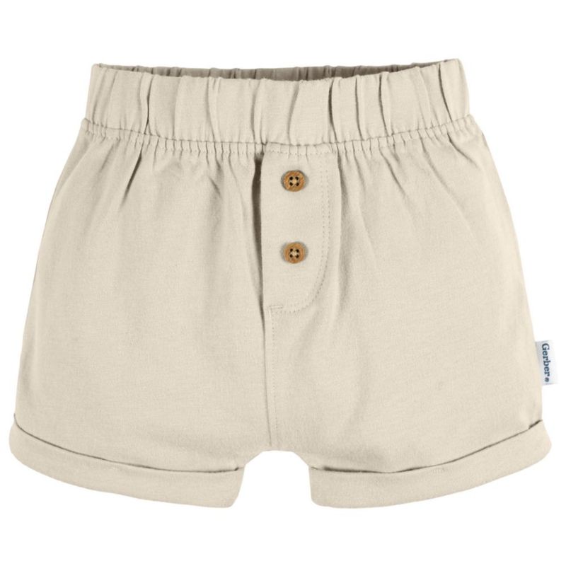 Pantaloncitos Gerber 12 meses gris/beige/rayado – Pack de 3