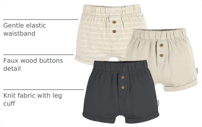 Pantaloncitos Gerber 12 meses gris/beige/rayado – Pack de 3