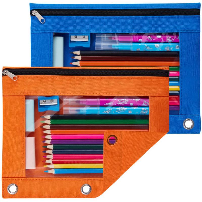 Estuche para lápices Sooez pack de 2 azul y naranja 25 × 18 cm