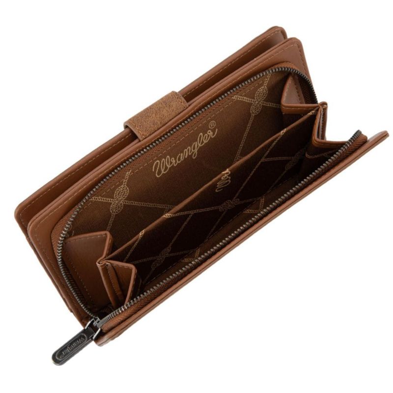 Billetera Montana West 24 cm con Flor de Relieve Plegable Bi‑fold