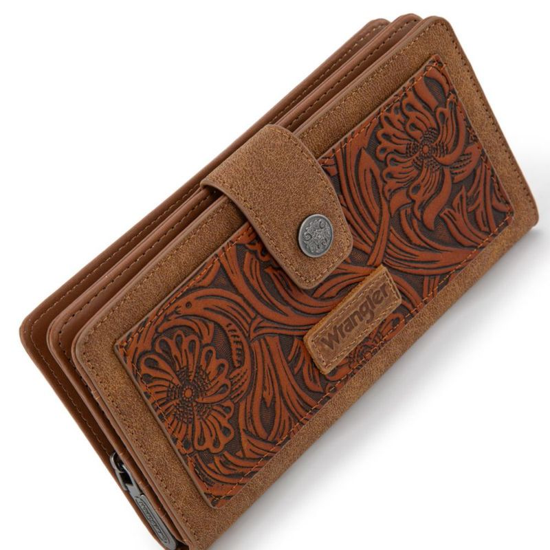 Billetera Montana West 24 cm con Flor de Relieve Plegable Bi‑fold