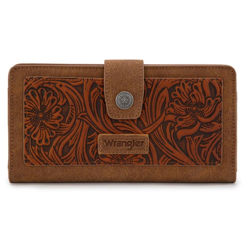 Billetera Montana West 24 cm con Flor de Relieve Plegable Bi‑fold