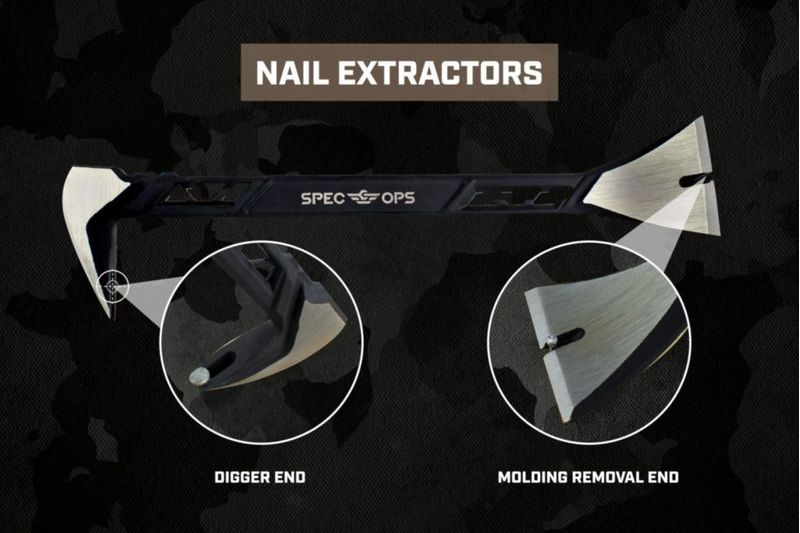 Extractor de uñas Pry Bar Spec Ops de acero al carbono de 28 cm de alto