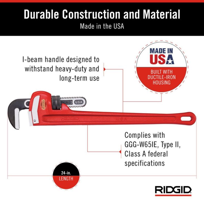 Llave para tubos RIDGID 31030 de alta resistencia recta 24 cm roja