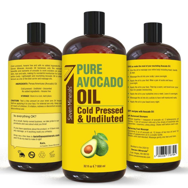Aceite de aguacate Seven Minerals prensado en frío 946 ml de primera calidad