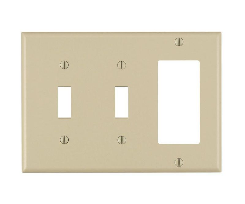 Placa de pared Leviton 3 elementos 2 botones 1 decora/GFCI color marfil
