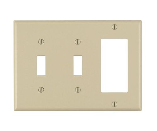 Placa de pared Leviton 3 elementos 2 botones 1 decora/GFCI color marfil