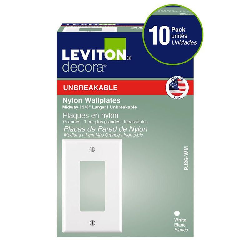 Wallplate Leviton 1-Gang 1-Decora Midway de nailon blanco paquete de 10