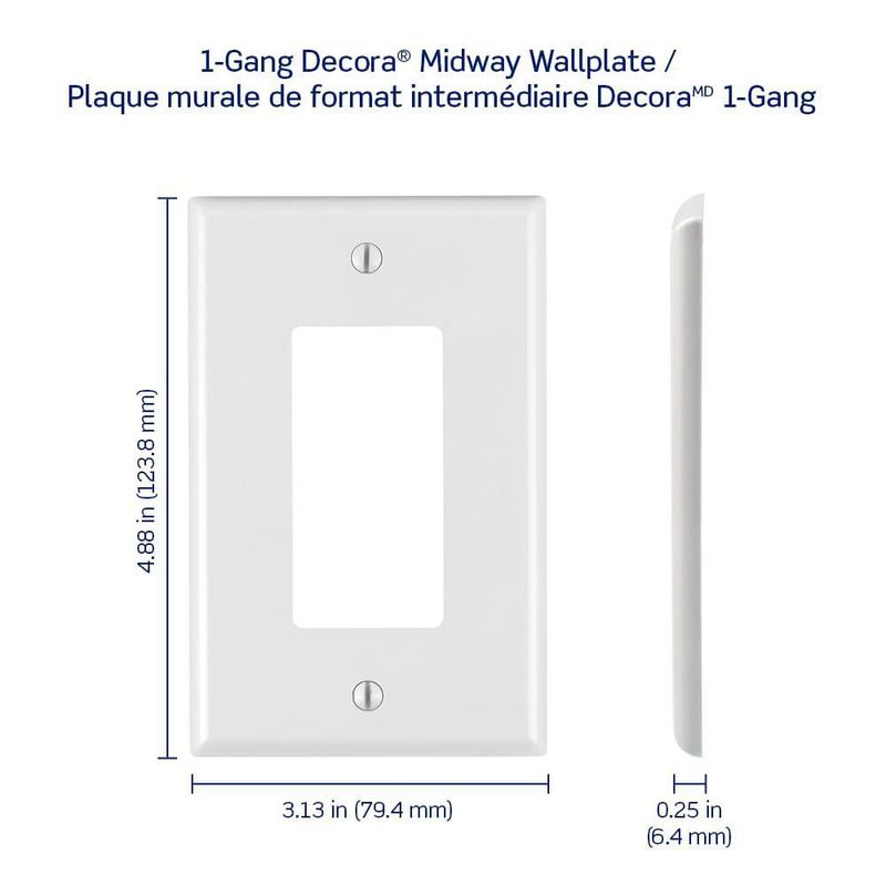 Wallplate Leviton 1-Gang 1-Decora Midway de nailon blanco paquete de 10