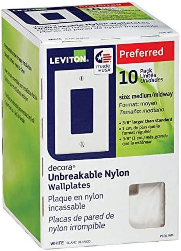 Wallplate Leviton 1-Gang 1-Decora Midway de nailon blanco paquete de 10