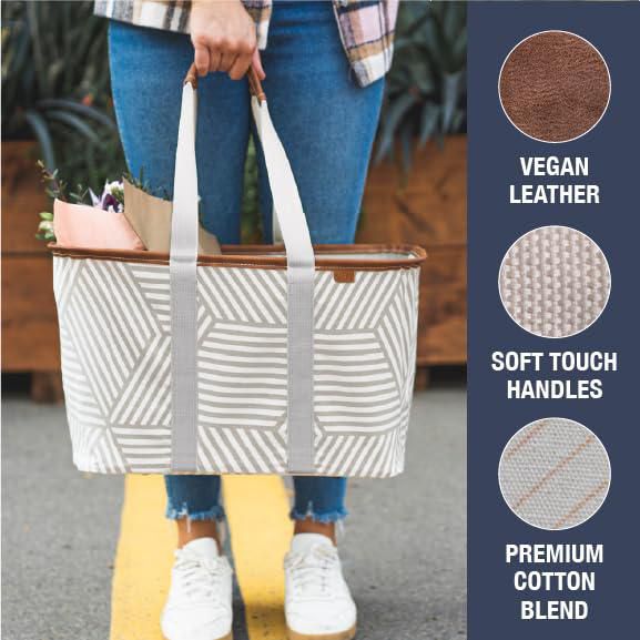Bolsa de mano CleverMade plegable LUXE Geometric Taupe 30L