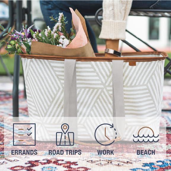 Bolsa de mano CleverMade plegable LUXE Geometric Taupe 30L