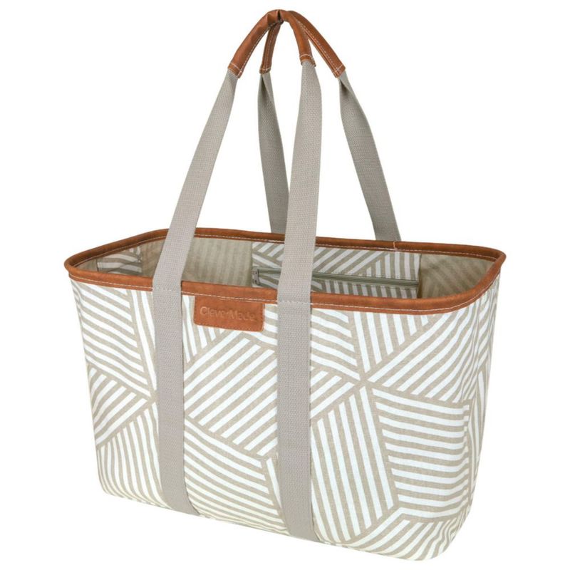 Bolsa de mano CleverMade plegable LUXE Geometric Taupe 30L
