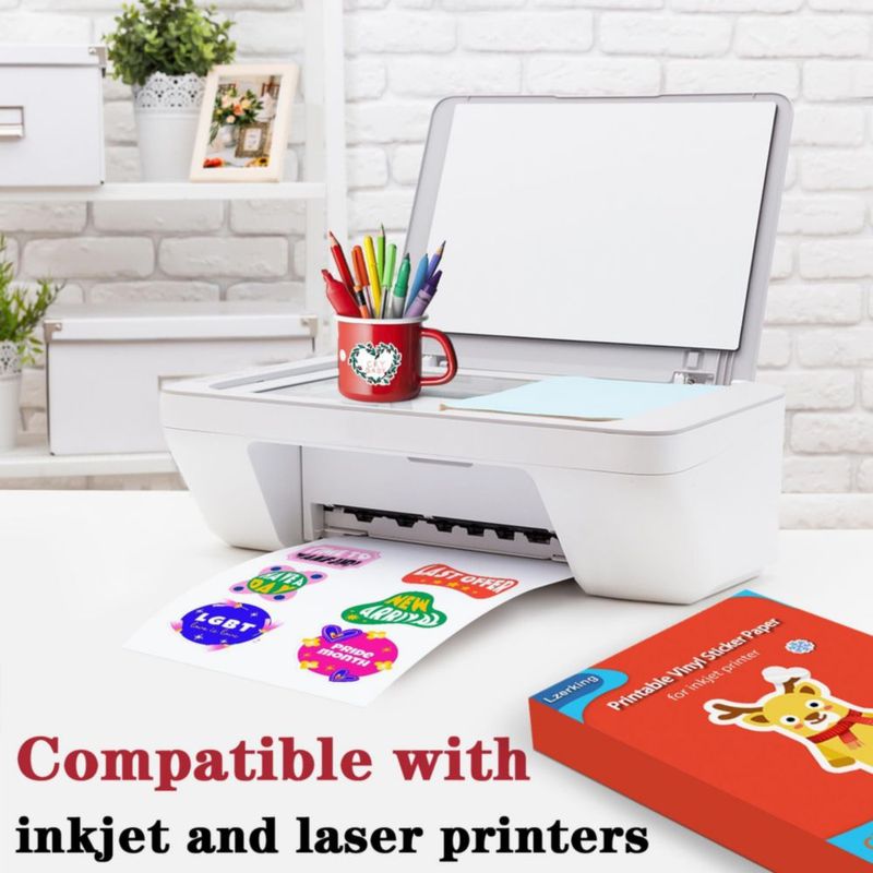 Papel de vinilo para stickers Lzerking brillante – 60 hojas (85 x 11 pulg)