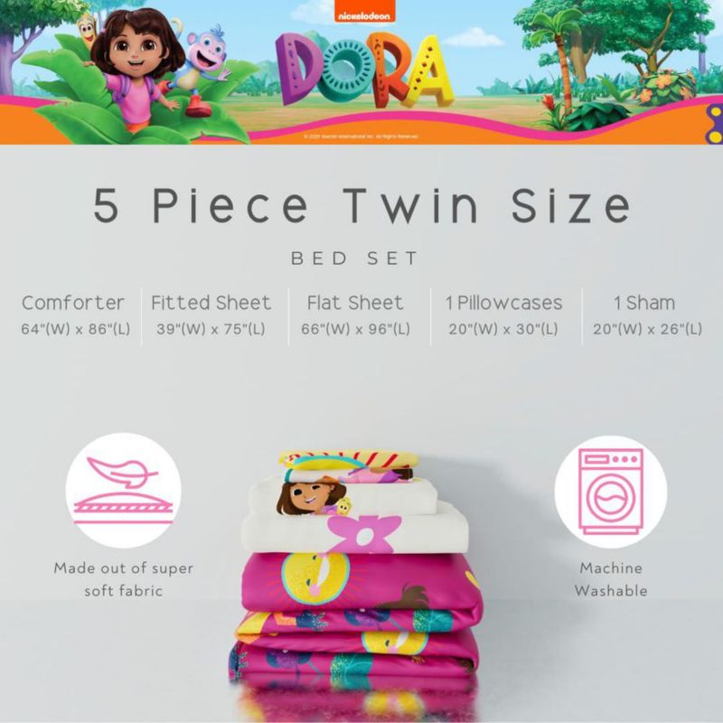 Juego de ropa de cama Franco Individual Dora la Exploradora – Set de 5 piezas