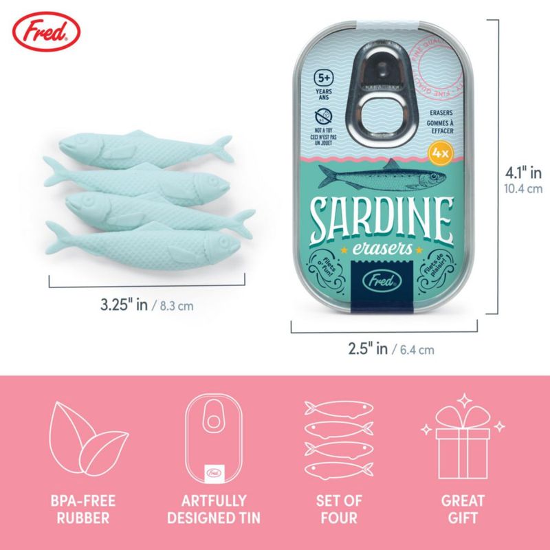 Goma de borrar Fred & Friends Sardina 4 unidades con forma de pez