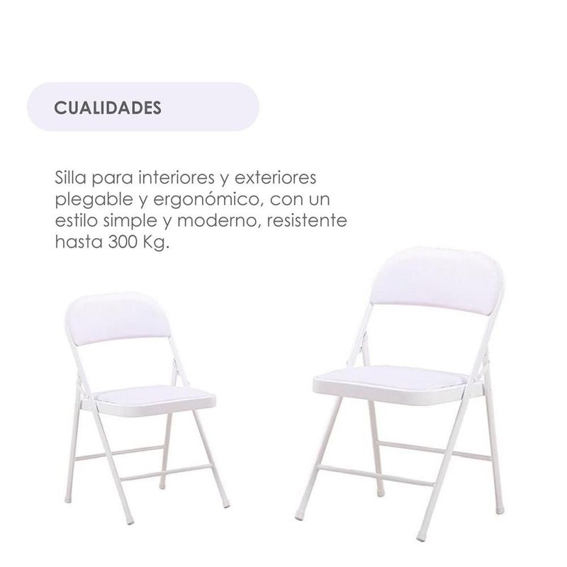 Ilios Innova | Silla Plegable Blanca Acojinada. Ergonómica, Resistente y Compacta. Ideal para Reuniones o Eventos en Interior o Exterior.