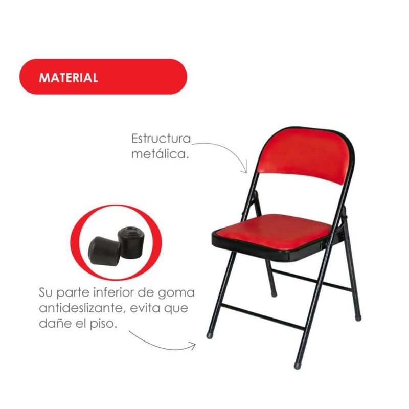 Ilios Innova | Silla Plegable Roja con negro Acojinada. Ergonómica, Resistente y Compacta. Ideal para Reuniones o Eventos en Interior o Exterior.