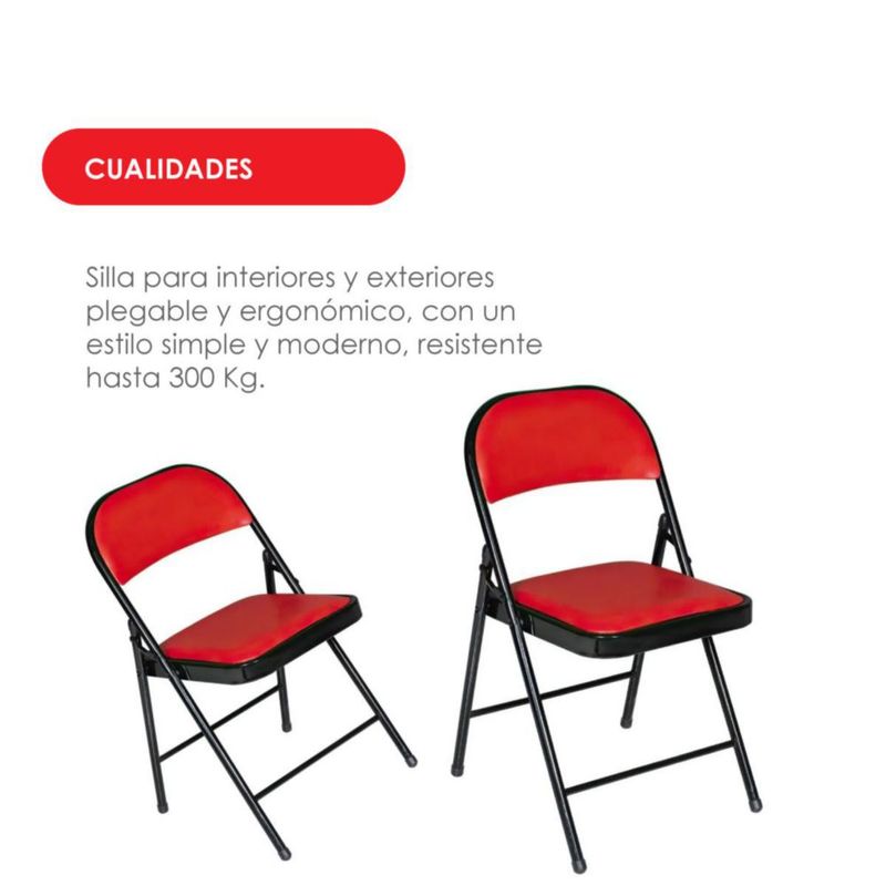 Ilios Innova | Silla Plegable Roja con negro Acojinada. Ergonómica, Resistente y Compacta. Ideal para Reuniones o Eventos en Interior o Exterior.