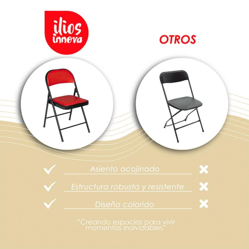 Ilios Innova | Silla Plegable Roja con negro Acojinada. Ergonómica, Resistente y Compacta. Ideal para Reuniones o Eventos en Interior o Exterior.