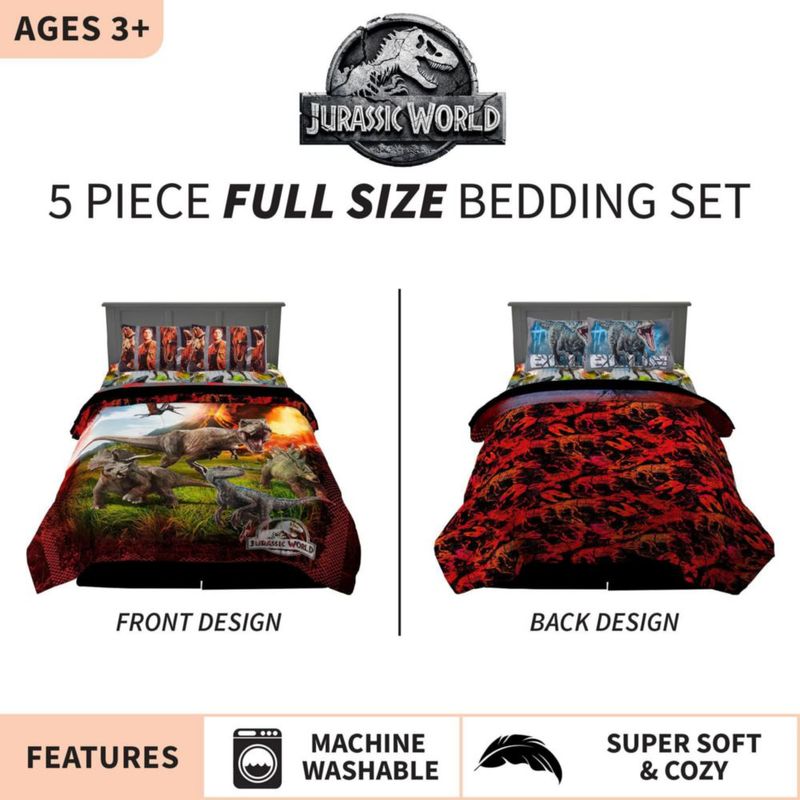 Juego de ropa de cama Franco Full Jurassic World de 5 piezas