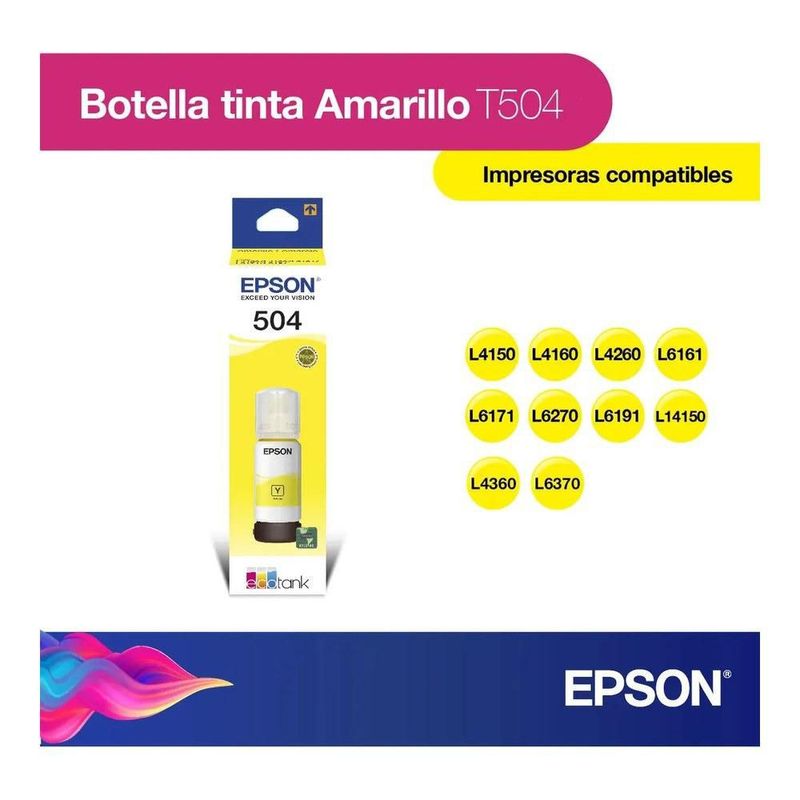 Cartucho Epson Modelo T504 Amarillo, Para L4150, L4160, L6161, L6171, L6191