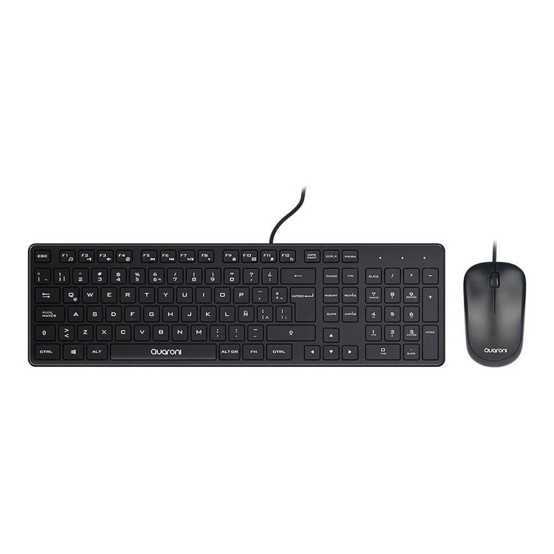 Kit Teclado y Mouse Óptico Alámbrico Quaroni Color Negro Modelo KAQ01