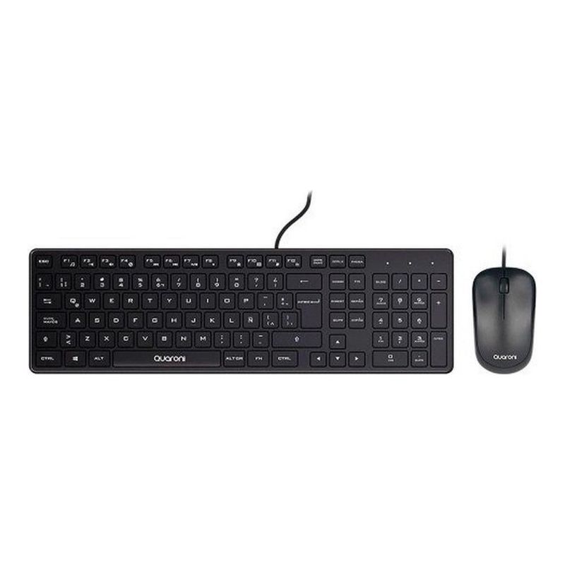 Kit Teclado y Mouse Óptico Alámbrico Quaroni Color Negro Modelo KAQ01