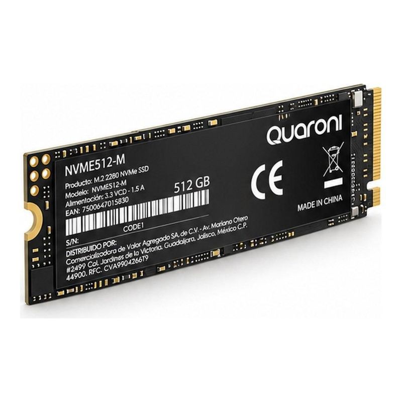 Unidad de Estado Sólido M.2 NVMe Quaroni 512GB PCIe 3.0 x4, Lectura 2000 MB/s, Escritura 1600 MB/s