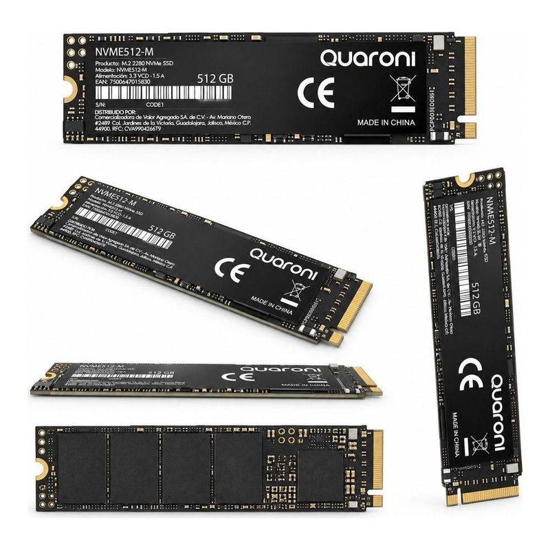 Unidad de Estado Sólido M.2 NVMe Quaroni 512GB PCIe 3.0 x4, Lectura 2000 MB/s, Escritura 1600 MB/s
