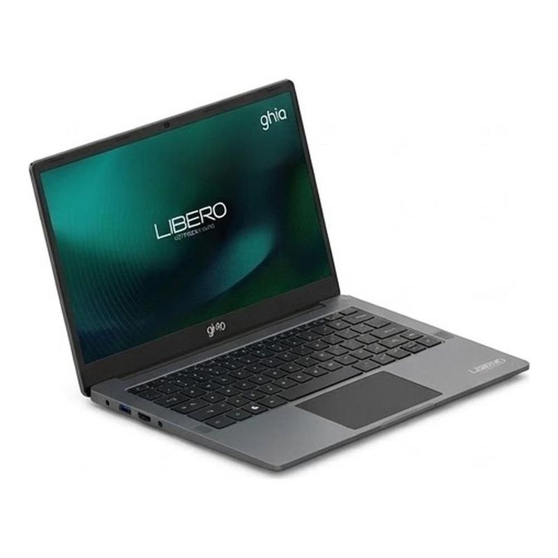 Notebook Ghia Libero 14 HD, Intel Celeron N4500, RAM 8GB, SSD 128GB, Cámara 1.0 MPX, WiFi, BT, HDMI, Win 11 Home, Gris