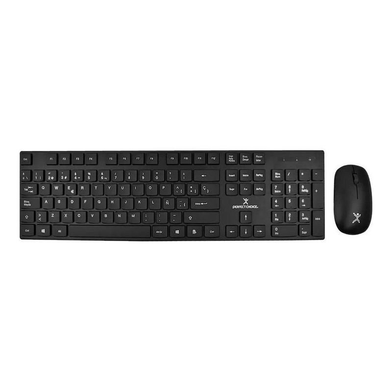 Kit Teclado y Mouse Inalámbricos Perfect Choice Dust, Conector USB, Resistente a Derrames, Silencioso, Negro