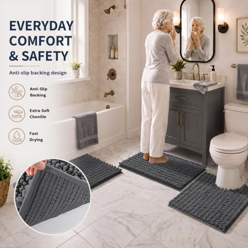 Conjunto de alfombras de baño Yimobra de 3 piezas gris oscuro