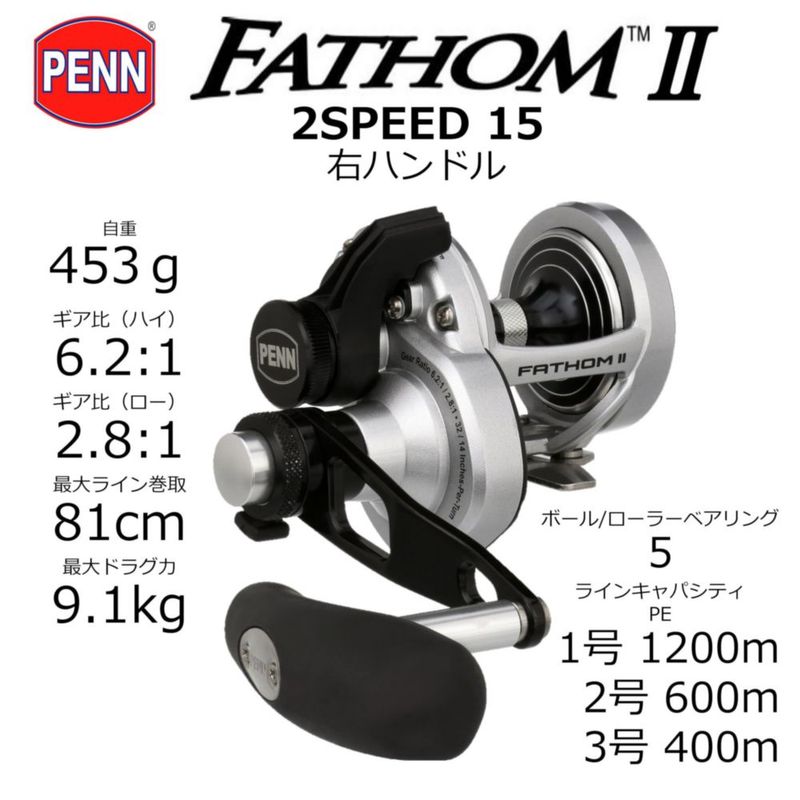 Carrete de Pesca PENN Fathom II 15LD2 Negro Plateado
