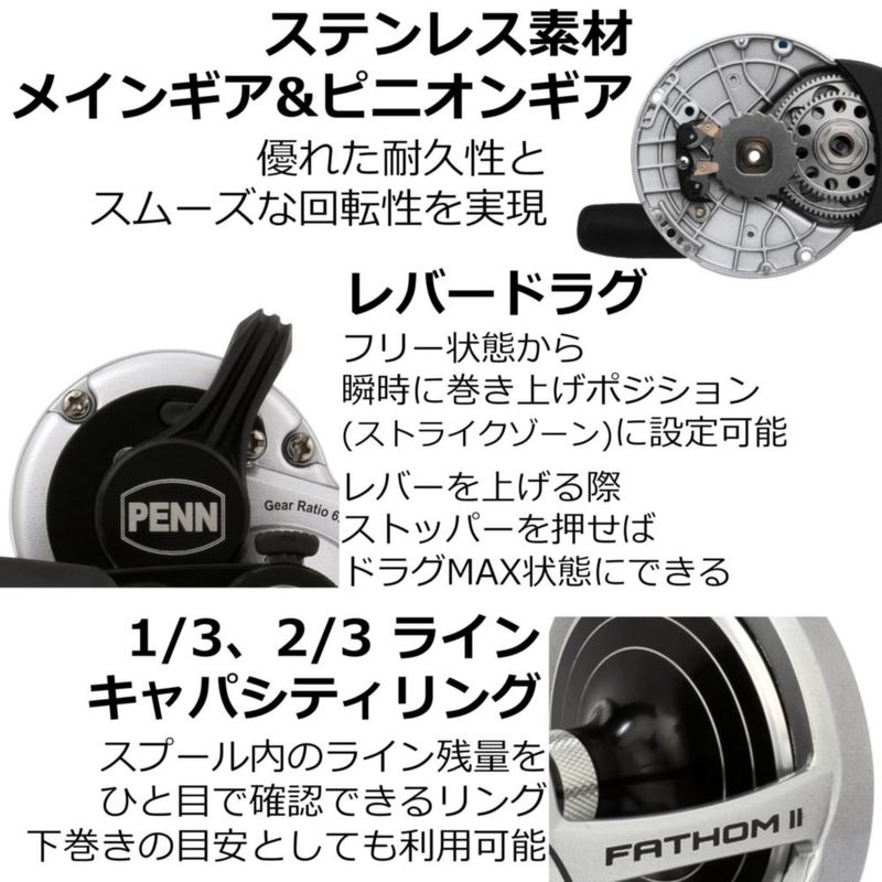 Carrete de Pesca PENN Fathom II 15LD2 Negro Plateado