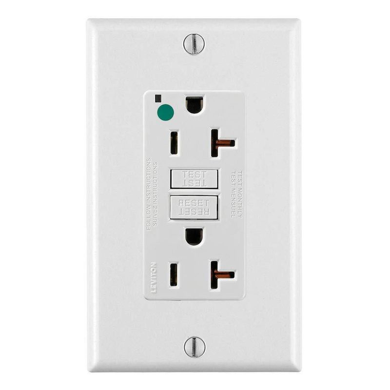 Enchufe GFCI Leviton 20A 125V blanco con autoprueba