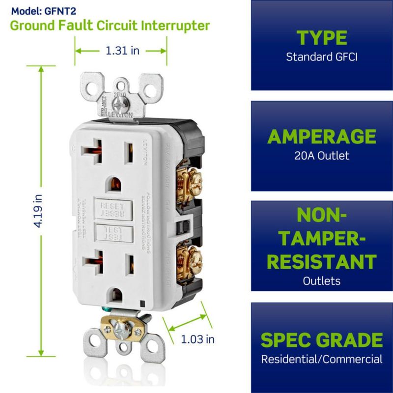 Enchufe GFCI Leviton 20A 125V blanco con autoprueba