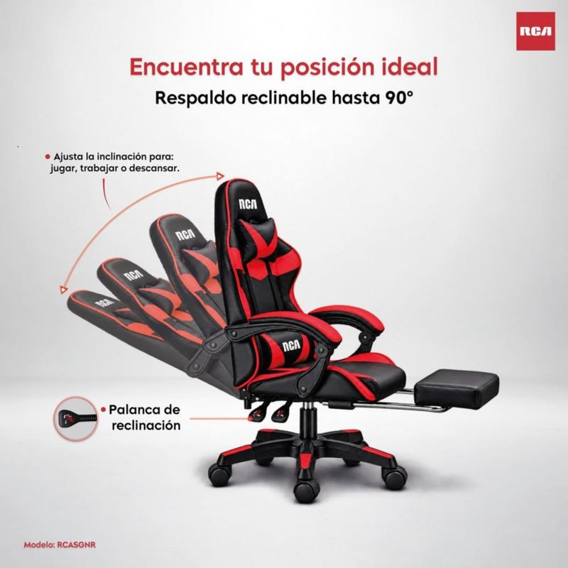 Silla Gamer Masajeador Reposapiés Reclinable Gaming Oficina Negro/Rojo