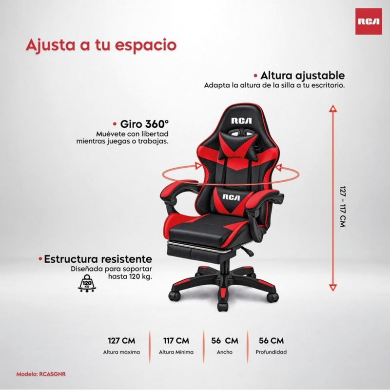 Silla Gamer Masajeador Reposapiés Reclinable Gaming Oficina Negro/Rojo