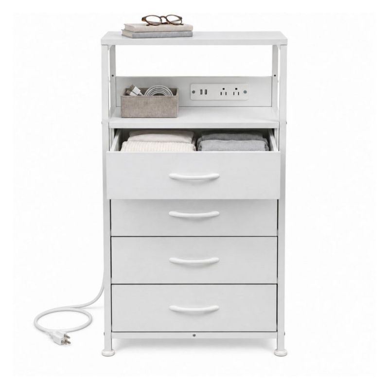 Buro Alto Houzer Nordico 4 Cajones 2 Repisas Multicontacto USB Blanco