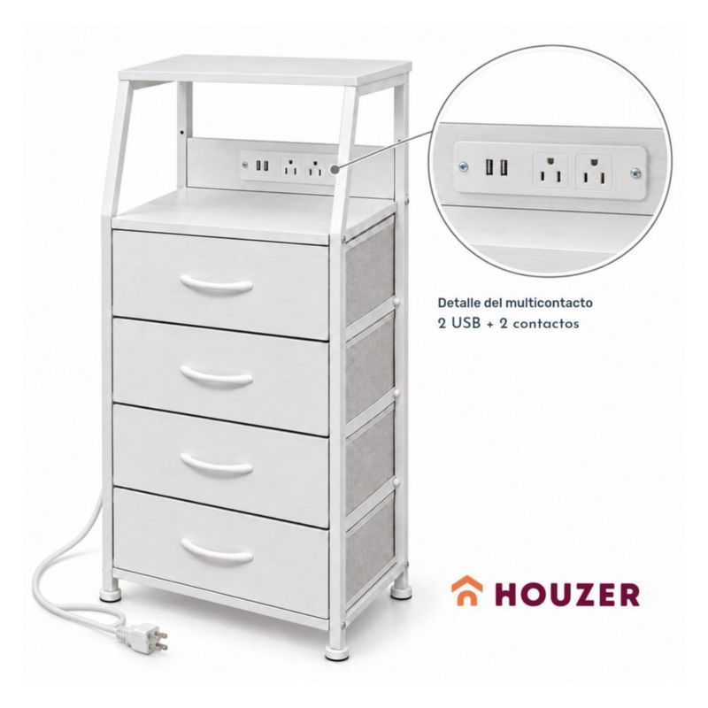 Buro Alto Houzer Nordico 4 Cajones 2 Repisas Multicontacto USB Blanco