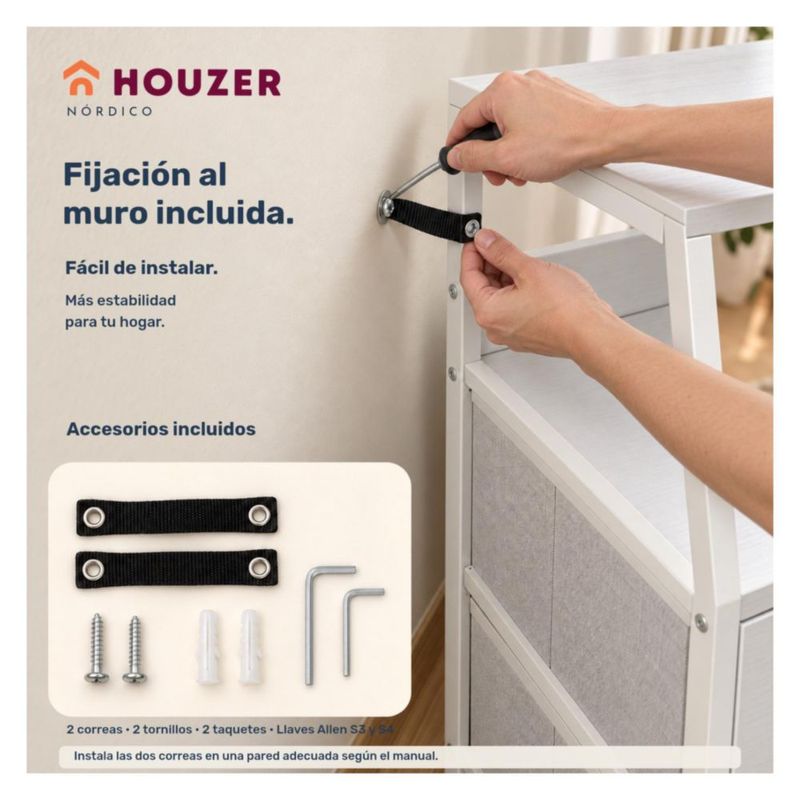 Buro Alto Houzer Nordico 4 Cajones 2 Repisas Multicontacto USB Blanco