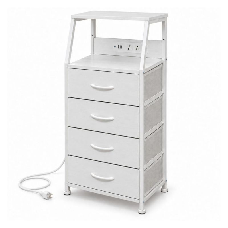 Buro Alto Houzer Nordico 4 Cajones 2 Repisas Multicontacto USB Blanco