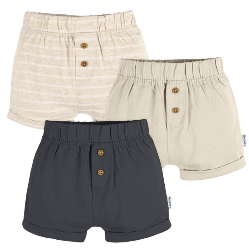 Pantaloncitos Gerber 0-3 Meses Pack 3 (gris beige y a rayas)